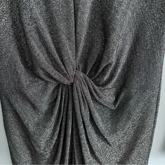 Ted Baker Lizzet Twist Deep V Long Sleeve Metallic Silver Mini Dress 2 (Ted 0) - Picture 8 of 14